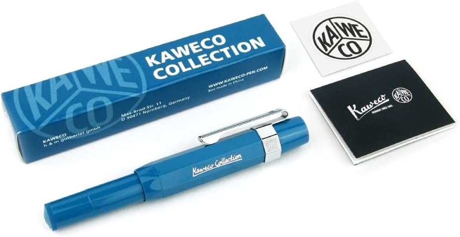 Kaweco Collection Fountain Pen Cyan, Fine Nib Sport Octagonal Clip Chrome