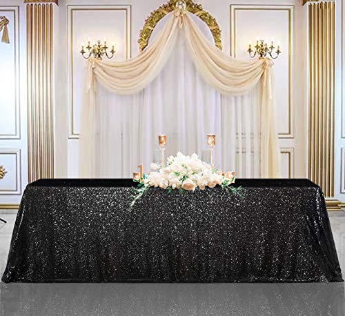 Image of B-COOL Black Sequin Tablecloth 90x156inch Sparkly Sequin Table Linen Halloween Shiny Sequence Table Cloth Wedding Event Decor
