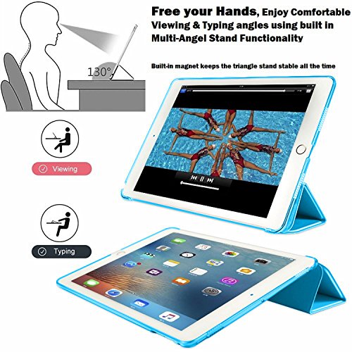 Image of DuraSafe Cases iPad Air 1 2013 9.7 Inch [ Air 1st Gen ] A1474 A1475 A1476 MD785HN /A MD788HN /A MD786HN /A MD789HN /A Trifold Hard Smart PC Back Cover - Blue