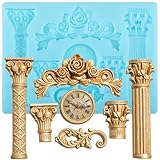 YABONAN Roman Column Silicone Fondant Molds Greek Marble Pillars Bas Relief Retro European Pattern Clock Mold for Cake Decorating Cupcake Topper Chocolate Candy Gum Paste Polymer Clay