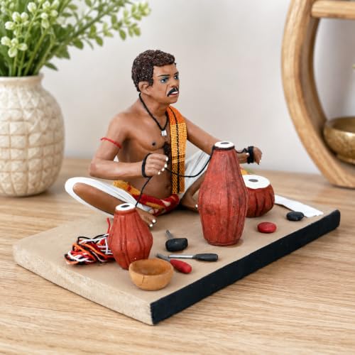 Image of Krishnanagar Handmade Clay Gift & Decor | Standard- Sitting Human Figure Miniature Idol - Musical Instruments Maker