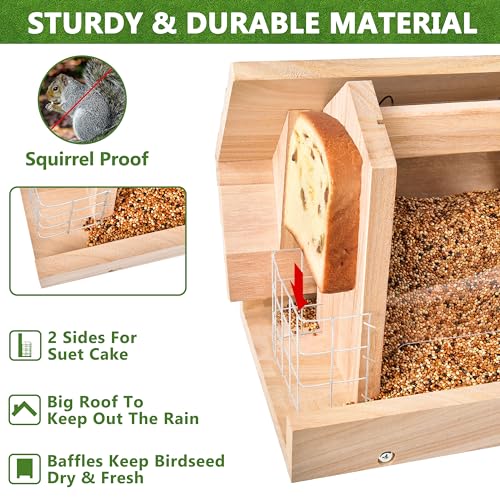 Bird-Feeders-for-Outdoors-Hanging-Wooden-Bird-Feeder-Hopper-Cardinal-Bird-House-Feeder-Wooden-Large-Bird-Feeder-with-Suet-Holder-for-Outside-Wild-Outdoors-Hanging-Pole Bird Feeders for Outdoors Hanging Wooden Bird Feeder Hopper Cardinal Bird House Feeder Wooden Large Bird Feeder with Suet Holder for Outside Wild Outdoors Hanging Pole