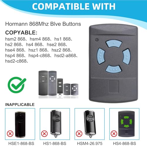 868MHz Garage Door Remote Control Compatible with Hormann HSE2-868 HSM4-868 HS4-868 HS1-868 GARADOR Promatic Blue Button Fixed Code Universal Replacement Handheld Transmitter Key Fob Cloning Remote - Image 3