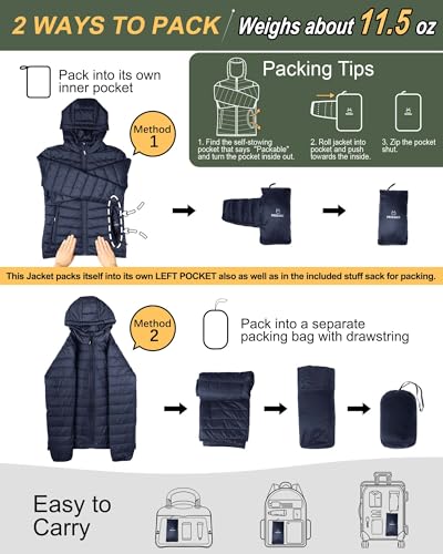 Image of Outdoor Ventures Women's Packable Lightweight Full-Zip Puffer Jacket with Hood Quilted Winter Coat