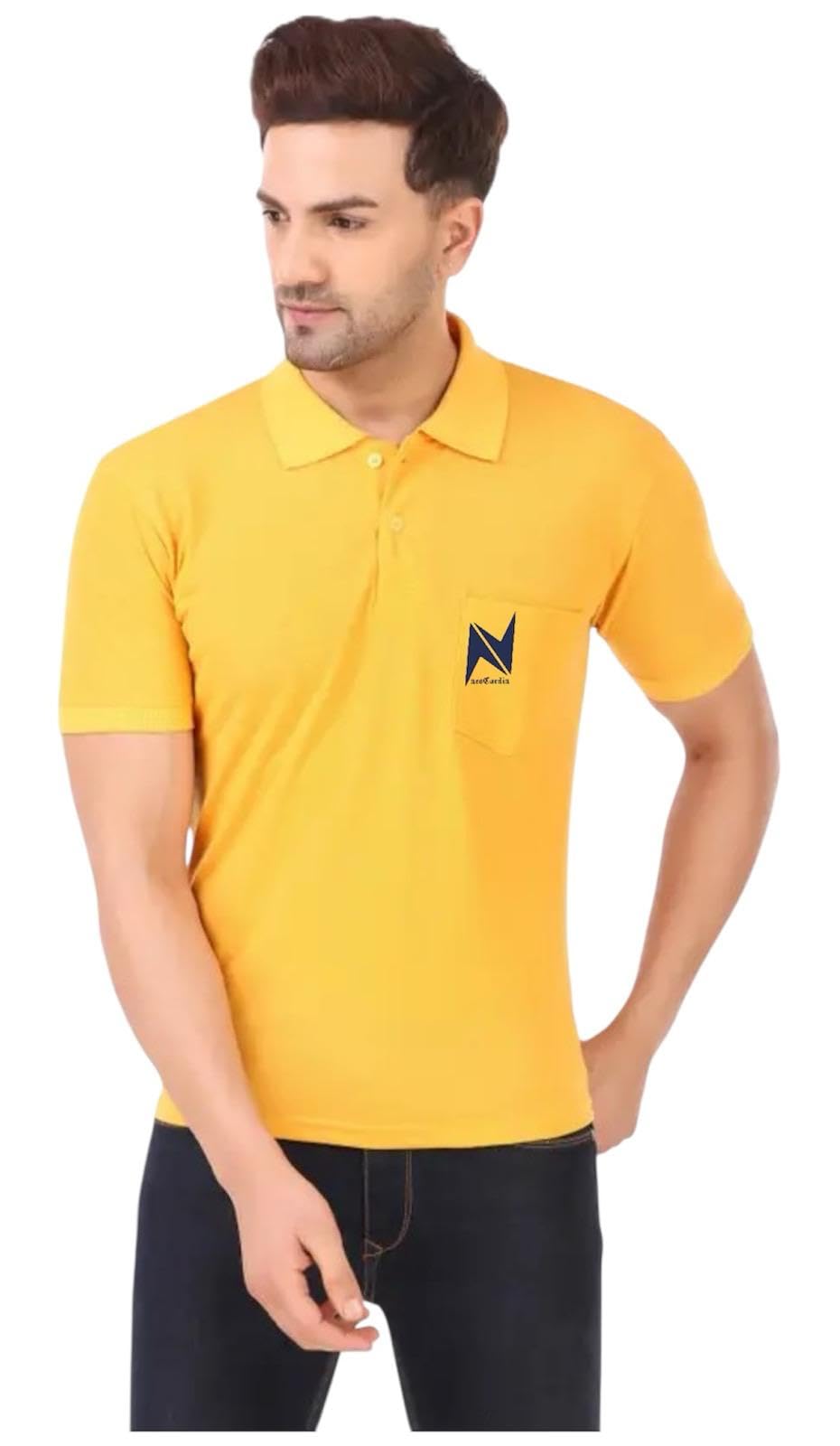 Men Yellow Solid Polo Collar T-Shirt Half Sleeves | with Chest Pocket | Plain-Regular Fit-image-45