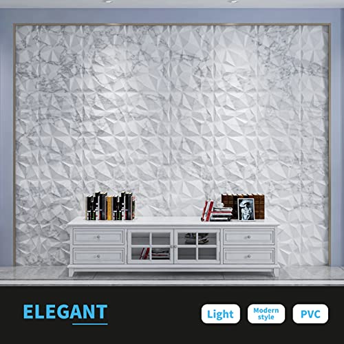 Art3d Textures 3D Wall Panels Glossy White Marble Diamond Design for ...