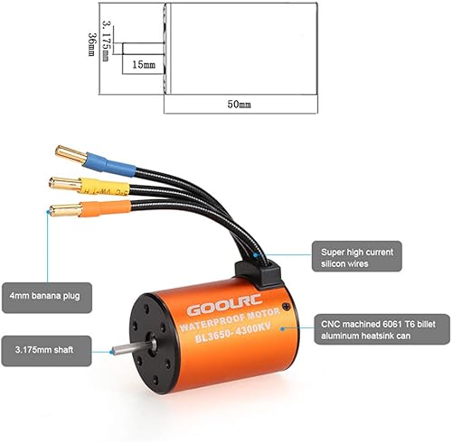 Miniatura 6 de GoolRC Motor sin escobillas impermeable 3650 4300KV mejorado sin escobillas con 60A ESC Combo Set para 1/10 RC Car Truck