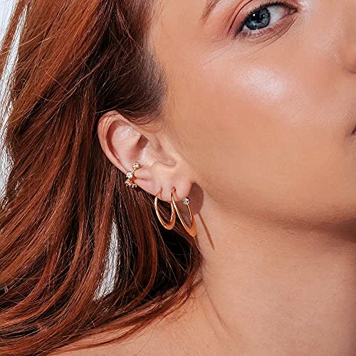 Kit de brincos em formato oval com zircônia folheado em ouro 18k