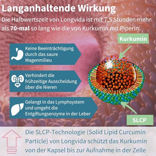 Longvida Curcumin 500 mg, hochdosiert, 285x höhere Bioverfügbarkeit als standard Kurkumin, sichere Langzeitanwendung, vegan, 30 Kapseln