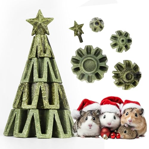 TEEWY Christmas Tree Guinea Pig Toys, Natural Vegetables, Fruits and Timothy, Hamster Chew Toys for Teeth, Guinea Pig Toys Enrichment, Small Animal Chew Toys for Chinchilla, Hamster, Rat, Gerbil