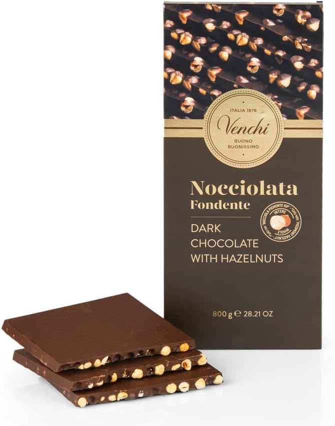 Venchi - Dark Chocolate with Hazelnuts Maxi Bar - with Whole Piedmont Hazelnuts, 800 g - Gluten Free - Vegan