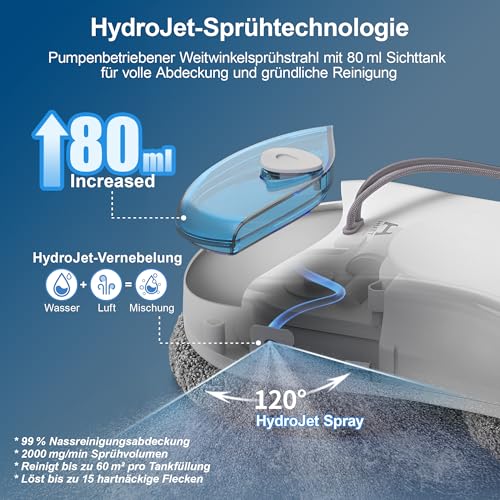 HUTT S55 Pro Fensterputzroboter mit 3D-Schwebepads, 6500Pa Saugkraft, HydroJet-Pumpspray, SLAM 4.0 Navigation, 80ml Wassertank, Mehrstufiges Sicherheitssystem