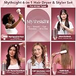 Mythsight StyleVibe 6-en-1 Styler à Air, Sèche-Cheveux & Brosse Sèche-Cheveux avec Boucles Automatiques L/D, Séchage Rapide, Lissages, Volume à la Racine, Brosse Thermique Sans Dommages de Chaleur, avec Sac de Voyage