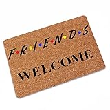 Friends Welcome - Felpudo para entrada de entrada y exterior para interiores, alfombras de puerta para entrada, garaje y lavandería, 15.7 x 23.6 pulgadas, color marrón