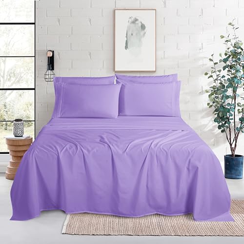 Image of Mocassi Luxury 6-Piece Sheet Set, Ultra Soft 1800 Premium Hotel Quality Microfiber Sheet Set, Fits Mattresses Up to 18 to 24 Inches Extra Deep Pocket - Breathable and Secure Fit, Full, Lavender