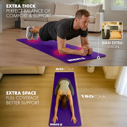 KAYMAN Exercise Yoga Mat Non Slip - Purple, 183 x 60 cm | Best Training & Workout Mat for Yoga, Pilates, Gymnastics, Stretching & Meditation | Eco Friendly Exercise Mat for Home with Carrying Straps