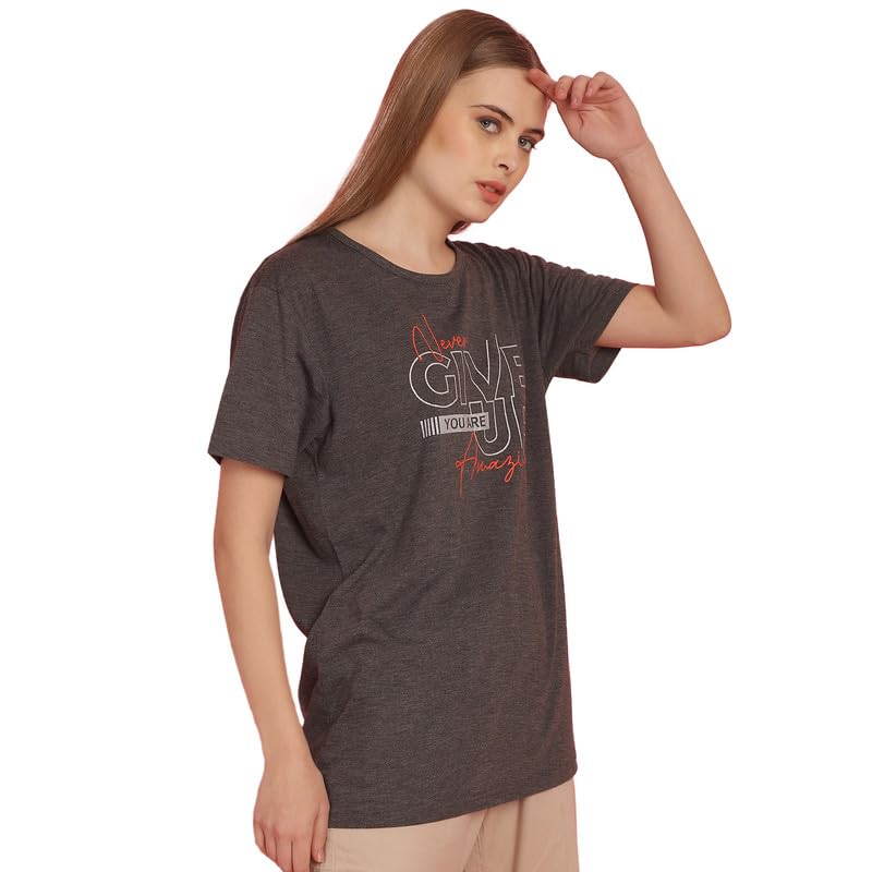 Image of Round Neck Cotton Printed Women Regular Fit Tshirt-P1950