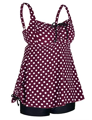 Septangle Women Plus Size Bathing Suits with Drawstring Paisley Print Two Piece Tankini Swimsuits Adjustable Drawstring Bathing Suit.(Red Purple&Polka dot, US 12) - Thumbnail 6