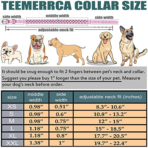 Teemerryca Adjustable Leather Spiked Studded Dog Collars With A Squeak Ball Gift For Small Medium Large Pets Like Cats/Pit Bull/Bulldog/Pugs/Husky, Pink, L(15"-18.5") #TOP4