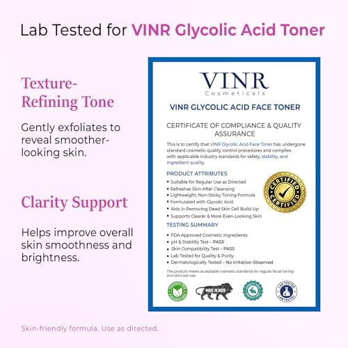 Image of VINR 7% Glycolic Acid Toner For Glowing Skin with 2% Niacinamide & 0.5% Hylauronic Acid |Dull & Uneven Texture, Pores & Blackheads | Hydrating Daily Face Toner for Women & Men | All Skin Types - 500ml(Pack of 5)