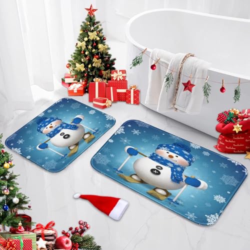 Juego de baño azul para evitar salpicaduras con cortina de ducha de Navidad 7