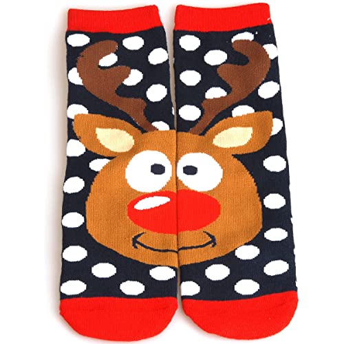 Christmas socks lovely Tile Wood Floors Anti-Skid Workout Yoga Slipper Socks Xmas Holiday Socks for girl women men (white Dot Big deer head)