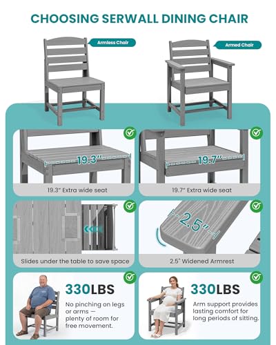 Image of SERWALL Armless Outdoor Dining Chair Set of 2, All Weather Resistant,Light Gray
