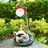 E.SUN CRAFT, Solar Garden Gnome Resin Gnomes Figurine Reading Book with a Solar Powered LED Flower L
