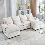 UPHYB 110.2' U Shaped Cloud Couch, Comfy Sectional Sofa Couches for Living Room, Modern Chenille 4 Seat Upholstery Couch with Double Chaise and Double Layer Cushions