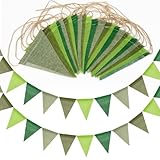 Lot de 24 fanions triangulaires imperméables en toile de jute imitation lin pour décoration de fête Vert 10 m