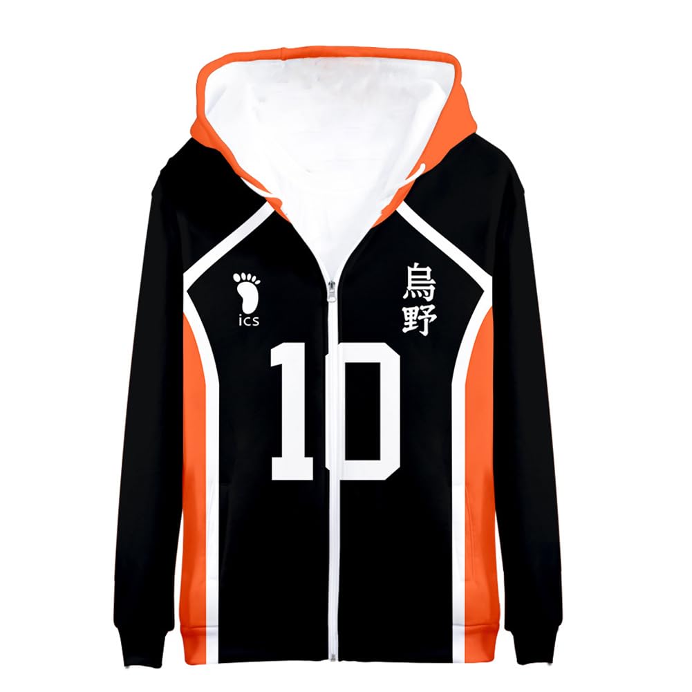 Sudadera con capucha de anime Haikyuu con cremallera, uniforme de Karasuno, Hinata Shoyo, sudadera de manga larga con capucha, talla XXS-4XL