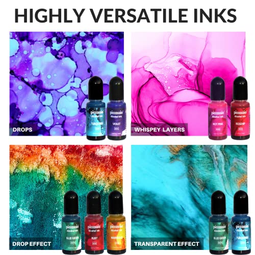 Image of Alcohol Ink Set - New Improved Formula - 24 Highly Saturated, Fast-Drying, Permanent Inks for Epoxy Resin, Tumblers, Fluid Art Painting, Glass, Metal, and More