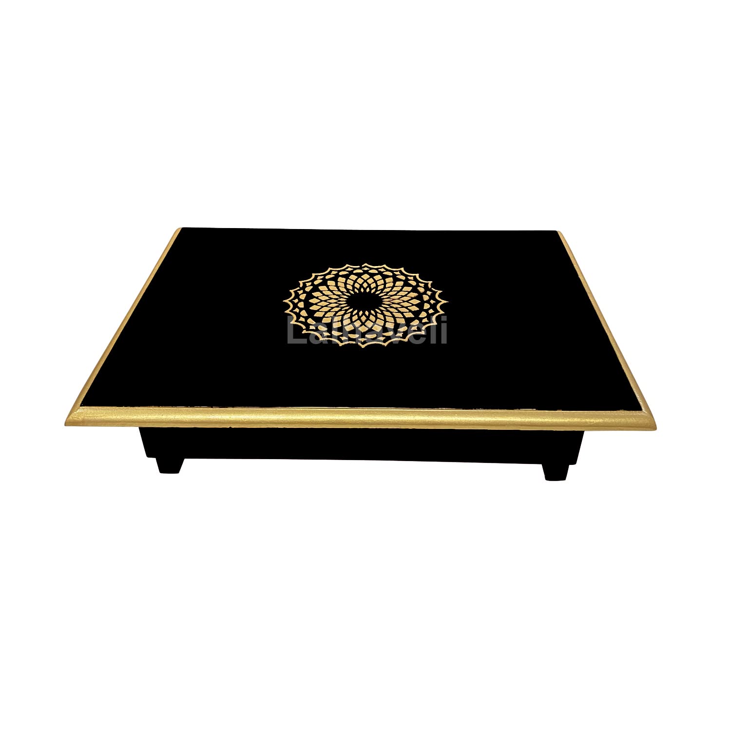 Lalhaveli Home Living Room Decorative Nightstand Wooden Hand Painted Temple Décor Pata with Drawer (Black)-image-16