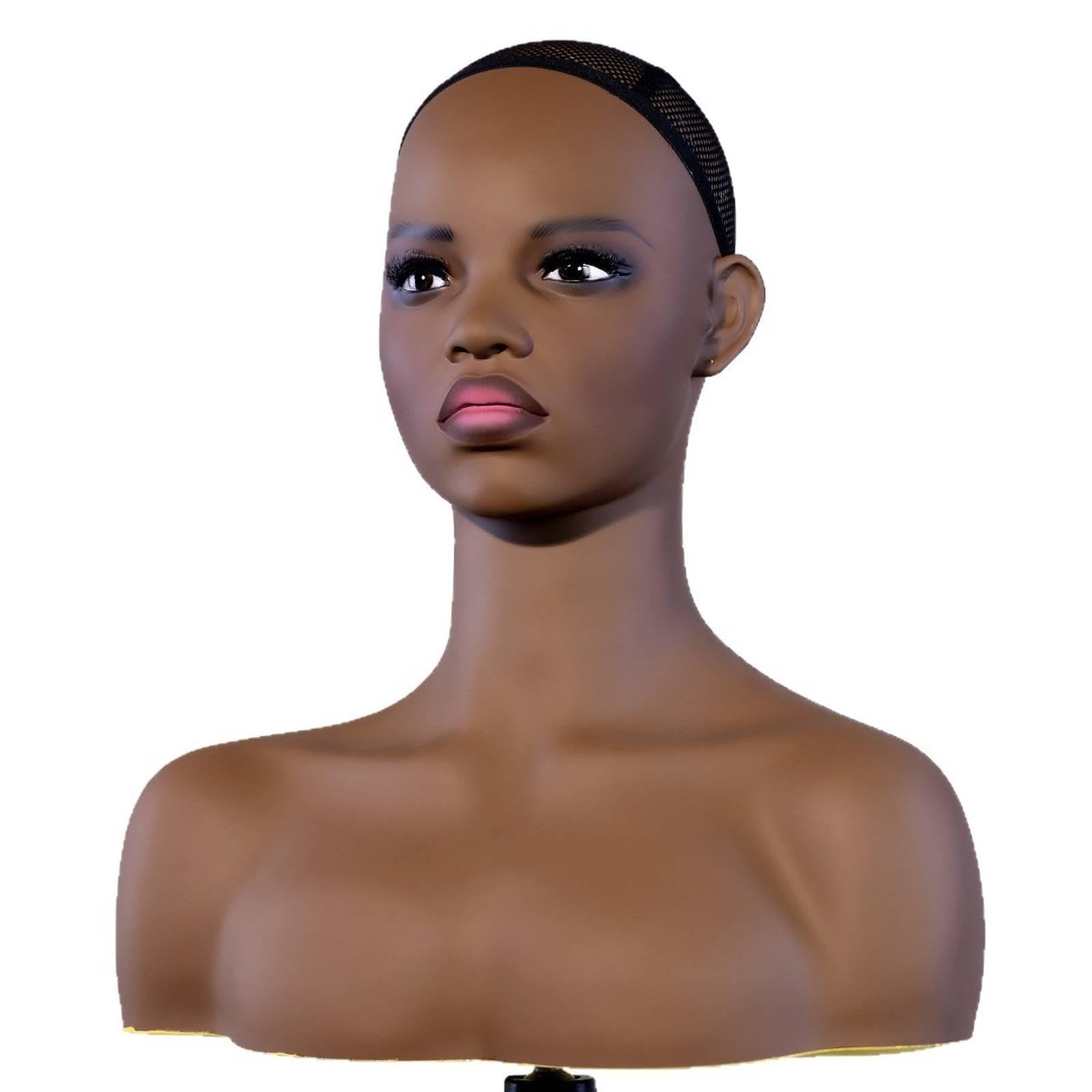 Mannequin Head with Shoulders Realistic Hairpiece Display Head Dark Brown Mannequin Bust for Cosplayers, Jewelers, Salons, Window Displays-image-45