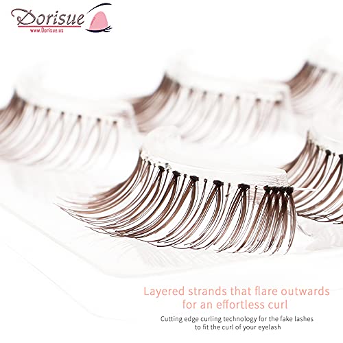 Dorisue Natural false Lashes Brown Eyelashes 3D Light Color Look Real False Eyelashes Short Handmade lashes wispies Natural False Eyelashes Eye Makeup Fake Eyelashes 4 works eyelashes pack - Image 4