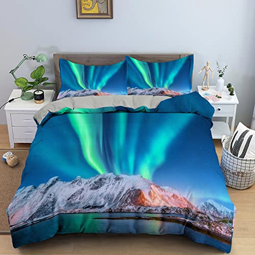 Bettwäsche 135x200 Dunkelblaues Polarlicht Mikrofaser Bettwäsche + 2 Kissenbezug 80x80cm - Mit Reisverschluss BettwäSche-Sets - Geeignet FüR Erwachsene Und Kinder