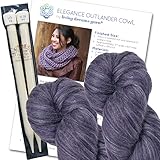 Living Dreams Yarn Elegance Outlander Cowl Knit Kit - Super Soft Merino Silk Yarn, Big Needles, Pattern with Photo Tutorial - Unisex, Adult, All Seasons, Knitting Kit