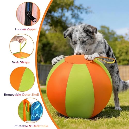 ALQFHFY Riesiger Hüteball für Hunde, Herding Ball für Hunde, Großes aufblasbares Haustierspielzeug, Reißfest Welpenfußball mit Griff Pumpe, Outdoor- Trainingsgerät für Border Collies, Innenh-4