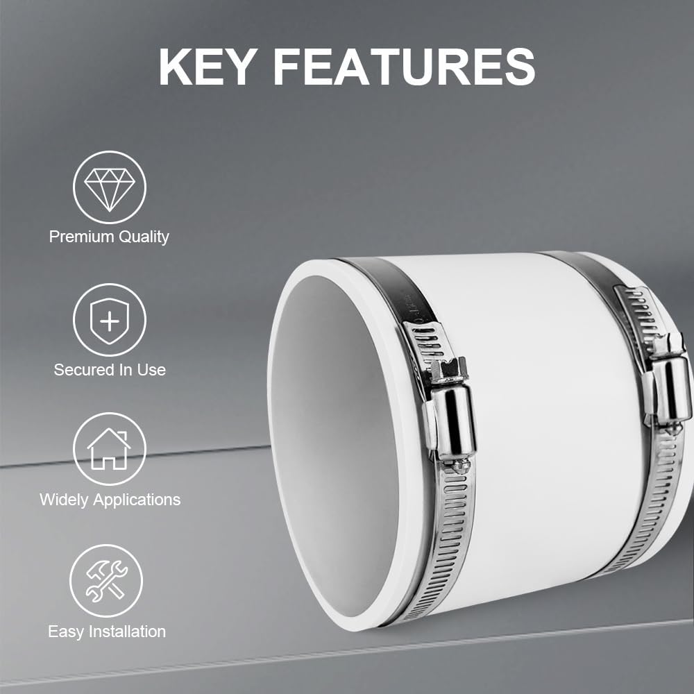 4 to 4 Inch Flexible Duct Reducer Increaser Connector, Duct Adapter for Air Ventilation System, Rubber Coupling Soft Joint Fits Inlet/Outlet Diameter of 4 Inch
