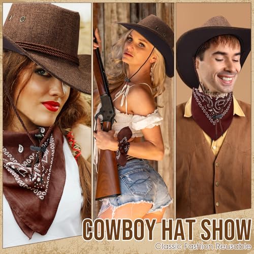 Image of Zhanmai 12 Pcs Cowboy Hat and Bandana Cowboy Cowgirl Hats Bulk Western Party Costume Halloween Accessory