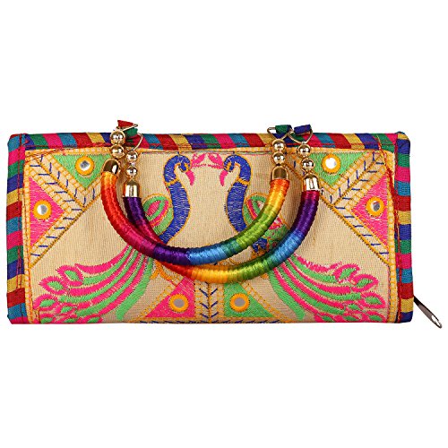 Image of Craft Trade Clutch Bags for Women Rajasthani Jaipuri Embroidered Mirror Work Ethnic Hand Bags and Clutches for Ladies Purse for Girls - 13x25 Cms