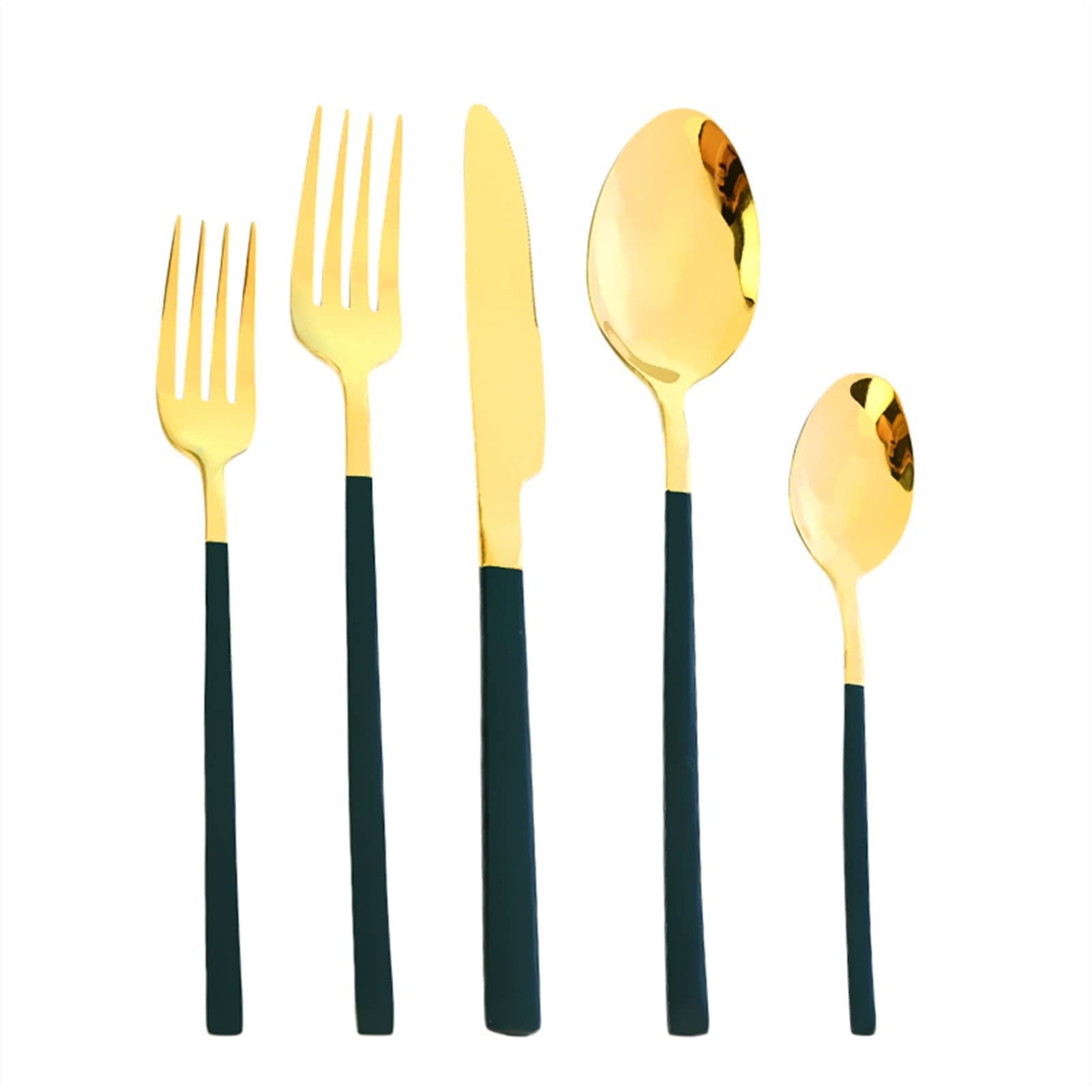 Bestecksets 10-teilig 2er-Set Goldschwarzes Geschirrset Edelstahl-Besteckset Besteck verspiegelt Messer Dessertgabel und tragbares Reisebesteck Essges
