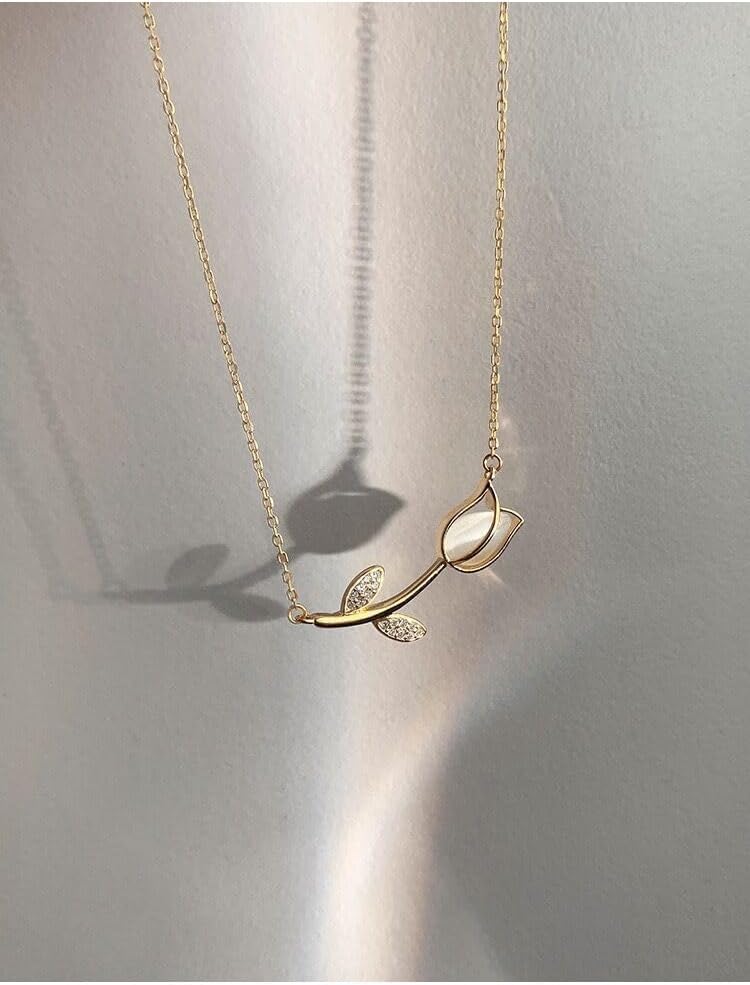 POYAMUSE Tulip Pendant Necklace for Women - Elegant Flower Necklace, Adjustable Chain - Flower Jewelry for Women, Romantic Gifts, Fashion Accessories - Image 6