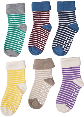 1-2-4-6 Paar Baby Kinder Socken Stoppersocken Bio-Baumwolle Gr.18 bis 26 ABS Antirutschsocken Babysocken Kindersocken (18-20, dunkelblau-Natur) Cover