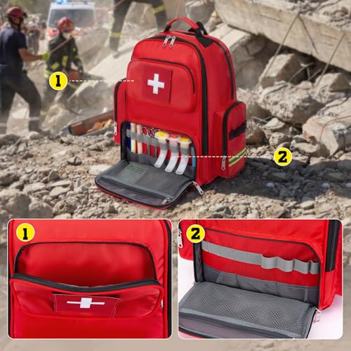Image of Gatycallaty First Aid Backpack Medical Emt First Responder Bag Empty Ems Emergency Home Health Hiking Trauma Travel Camping (Red, Large - pack of 2)