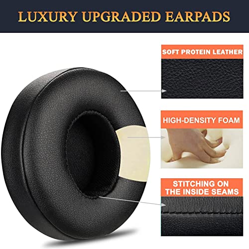 Image of SoloWIT Replacement Ear Pads for Beats Solo 2 & Solo 3 Wireless Over-Ear Headphones, Protein Leather Covered Earmuffs, Noise Cancelling Memory Foam