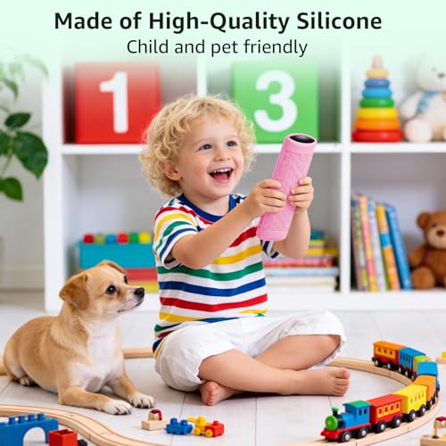 Image of ONEBOM (2 Pack) Silicone TV Remote Cover,Anti Slip Silicone Protective Case with Same Color Lanyard(Glow Pink&Glow Blue)