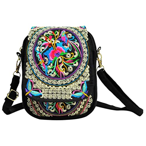 Ethnisch bestickte Blumen Crossbody Bag Kleine Umhängetasche Crossbody Flap Handytasche für Damen (7.09'' x 5.91'' x 1.97'', Money Flower) Cover