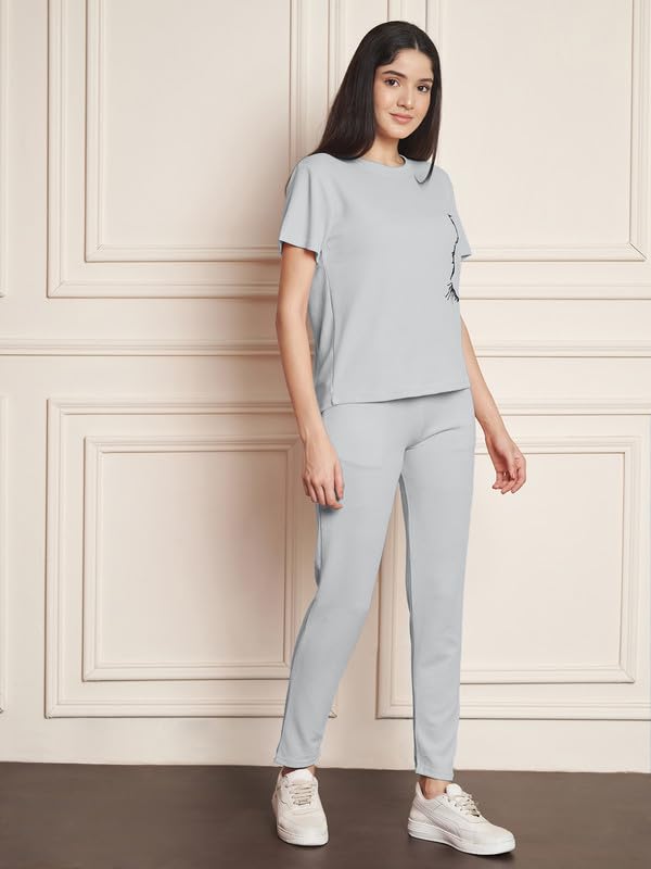 Image of DTR FASHION Polyester Blend Cat Sketch Print Tracksuit | Night Wear Suit For Women