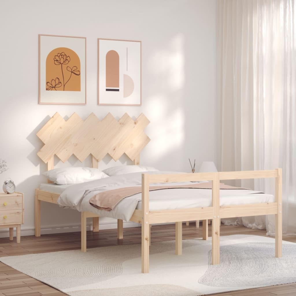 Massives Kiefernholz Seniorengerecht mit 45 cm Sitzhöhe Standard Braun 135 | Seniorenbett mit Kopfteil Massivholz Kiefer 140x195 Komfort Einstiegshöhe Stauraum Lattenrost Bettgestell